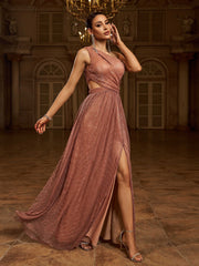 One Shoulder Cutout A-line Split Bridesmaid Dress MCB0939