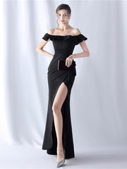 Off Shoulder Ruffled Split Thigh Prom Dress