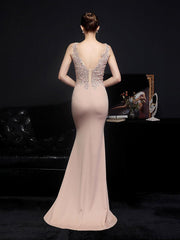 V-neck Sleeveless Embroidered Evening Dress