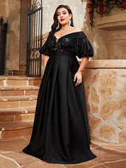 Plus Off Shoulder Swing Embroidery Prom Dress