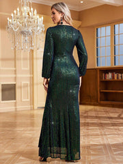 Long Sleeve V-neck Split Prom Dress