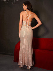 Sequin Backless Slim Spaghetti Cocktail Dress