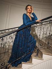 Long Sleeve Wrap A-line Prom Dress