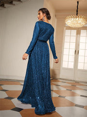 Long Sleeve Wrap A-line Prom Dress