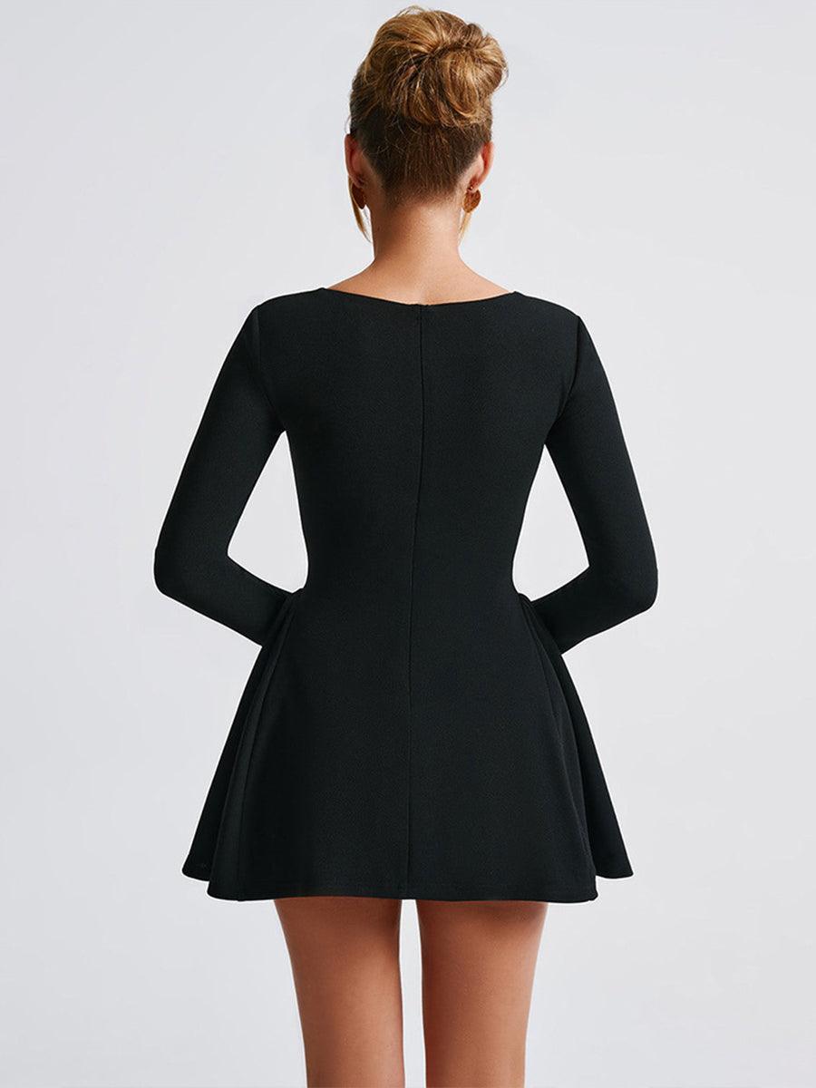Square Neck Long Sleeve A-line Party Dress