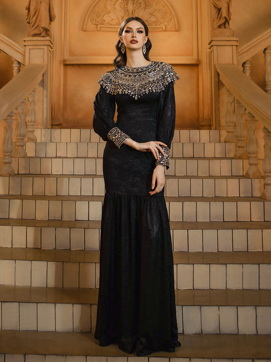 Sequin Cape Collar Black Muslim Dress