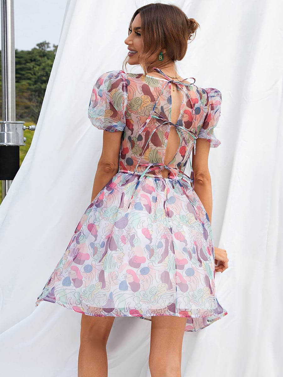 A Line Mini White Printed Casual Dress