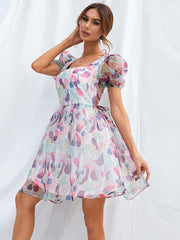 A Line Mini White Printed Casual Dress