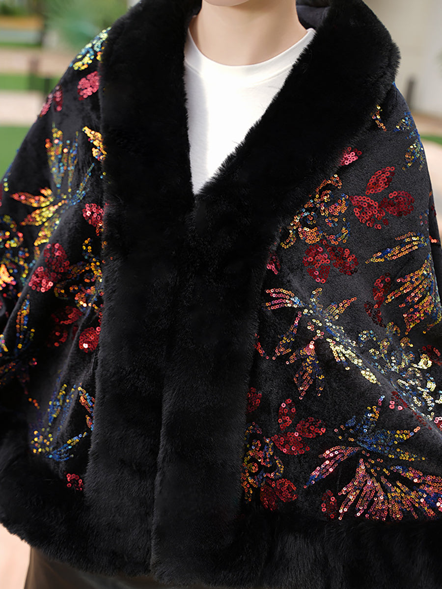 Leaf Sequin Faux Fur Coat