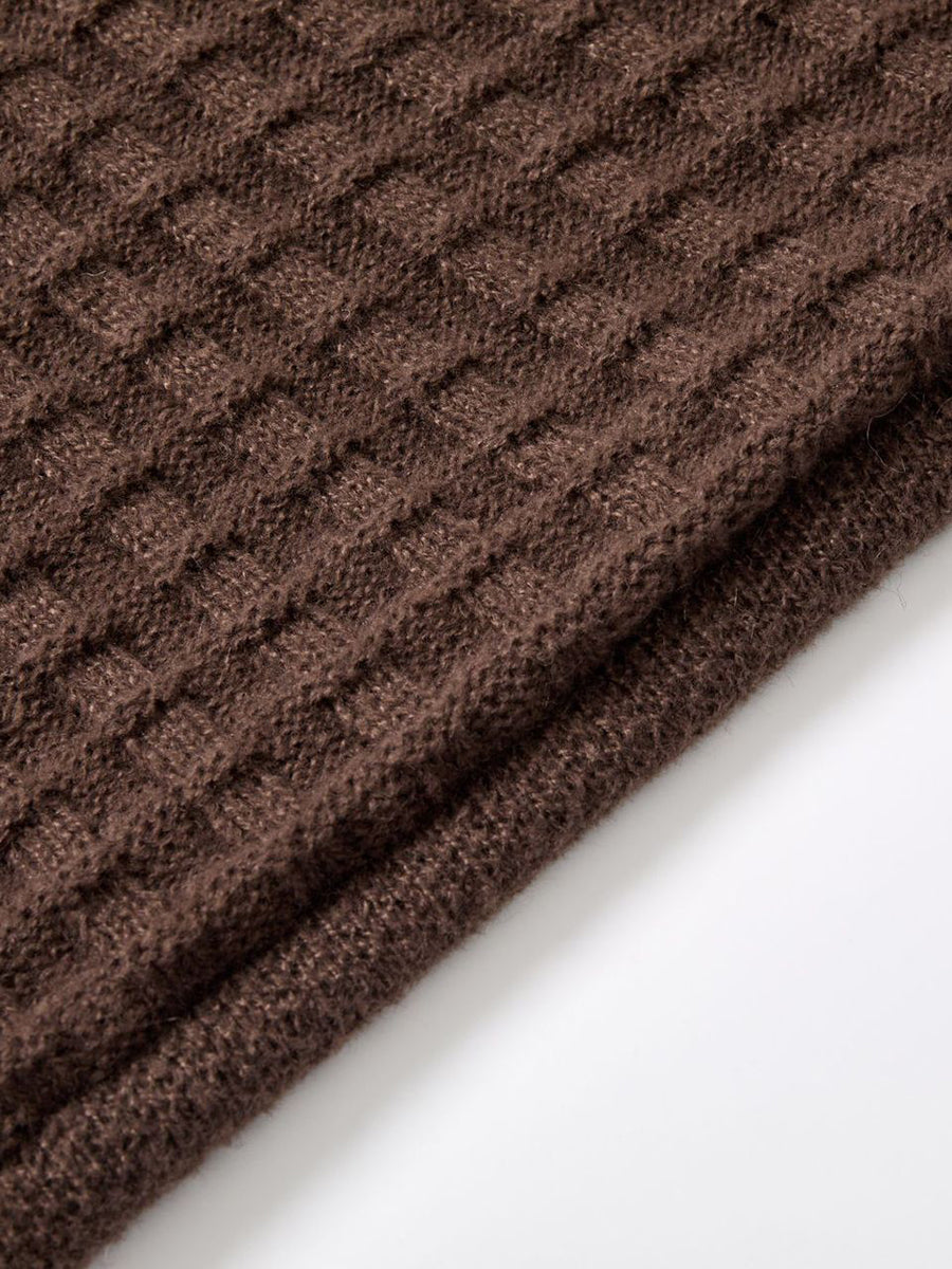Plaid Soft Knitted Faux Fur Trim Poncho Shawl