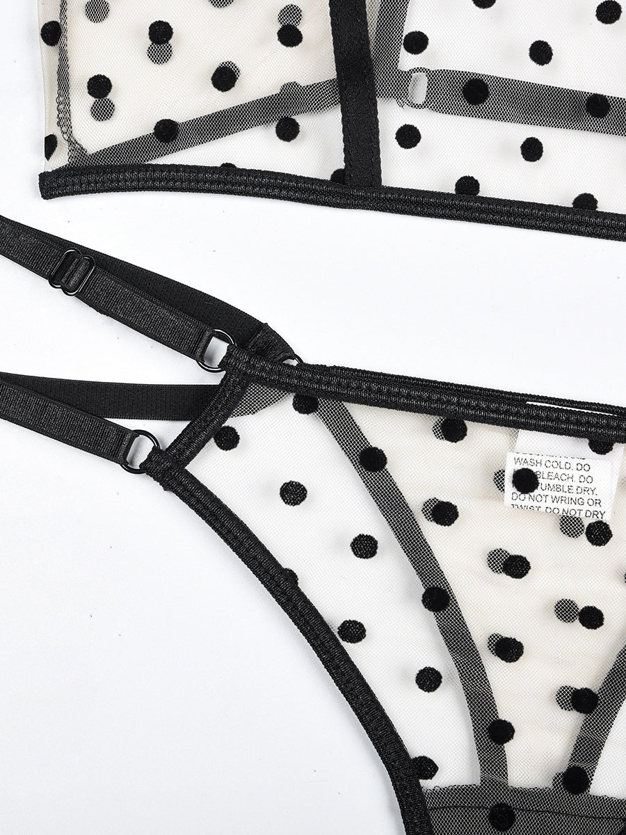 Black Polka Dots See-through Sexy Two Set Lingerie