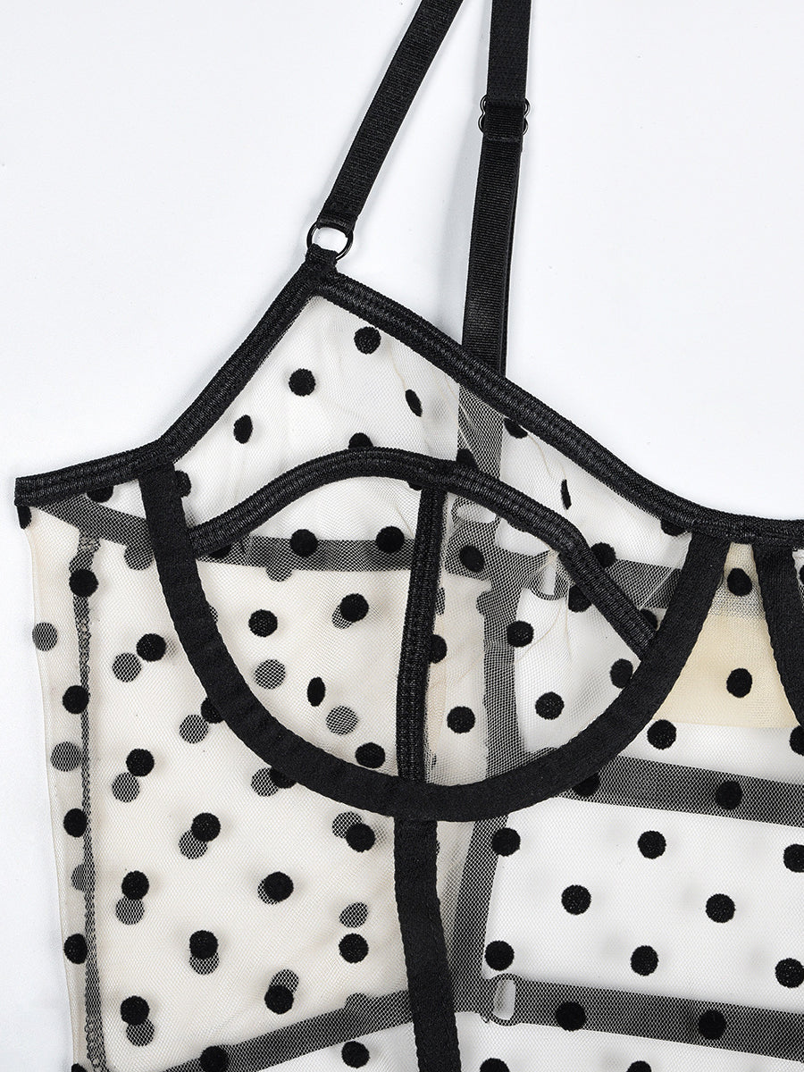 Black Polka Dots See-through Sexy Two Set Lingerie