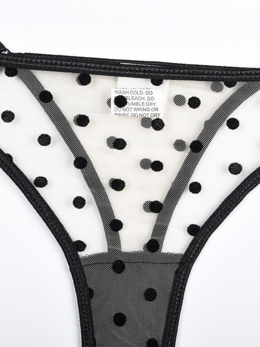 Black Polka Dots See-through Sexy Two Set Lingerie