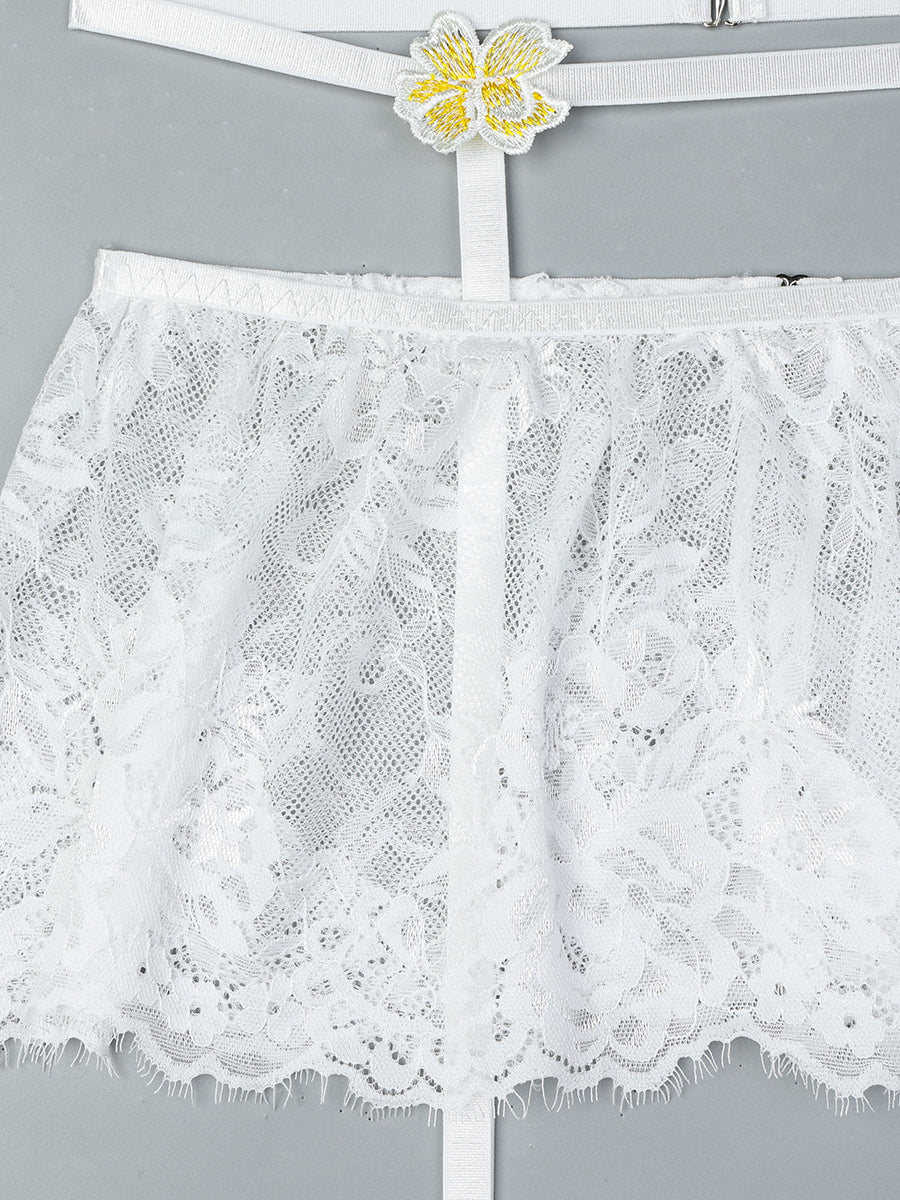 White Lace Embroidered Flower Sexy Lingerie Set