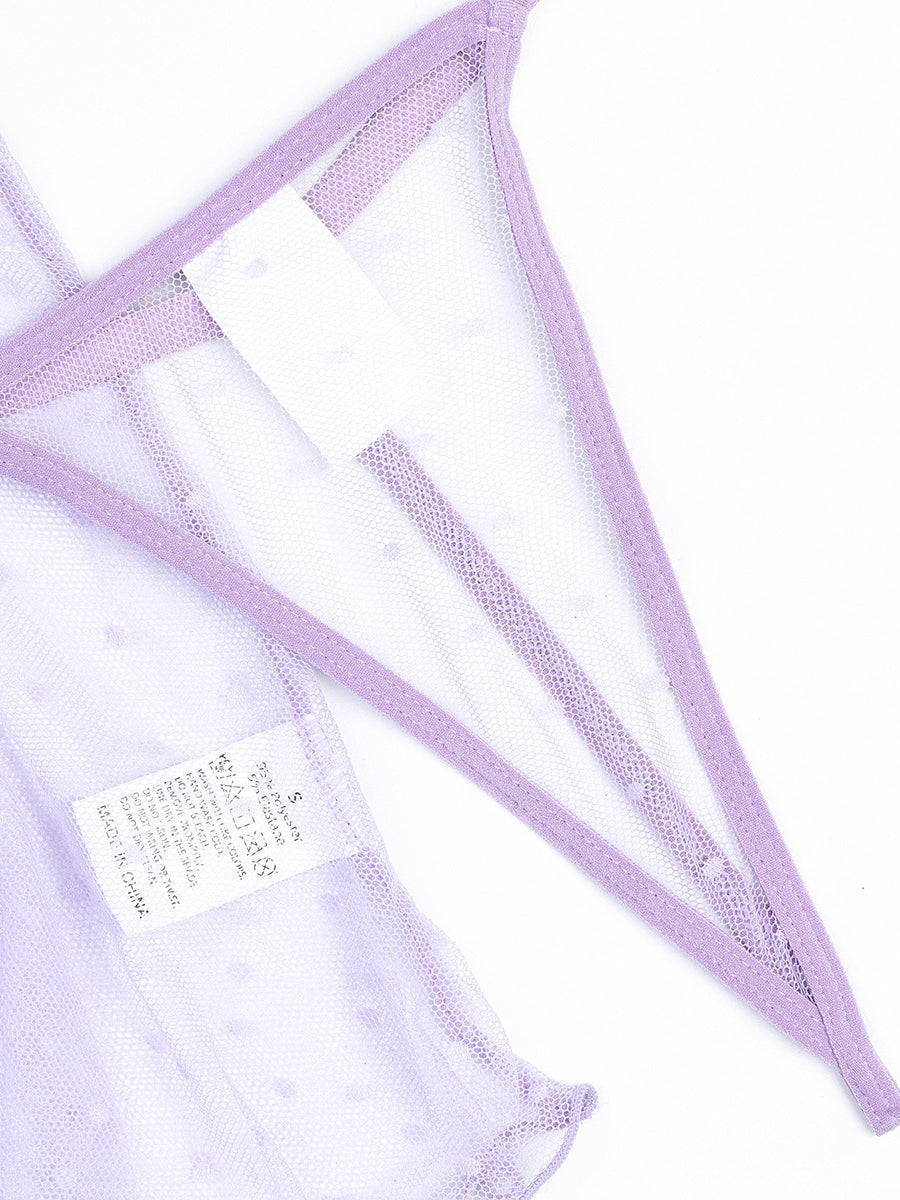 Lavender See-through Sexy Polka Dot Lace Two-piece Set