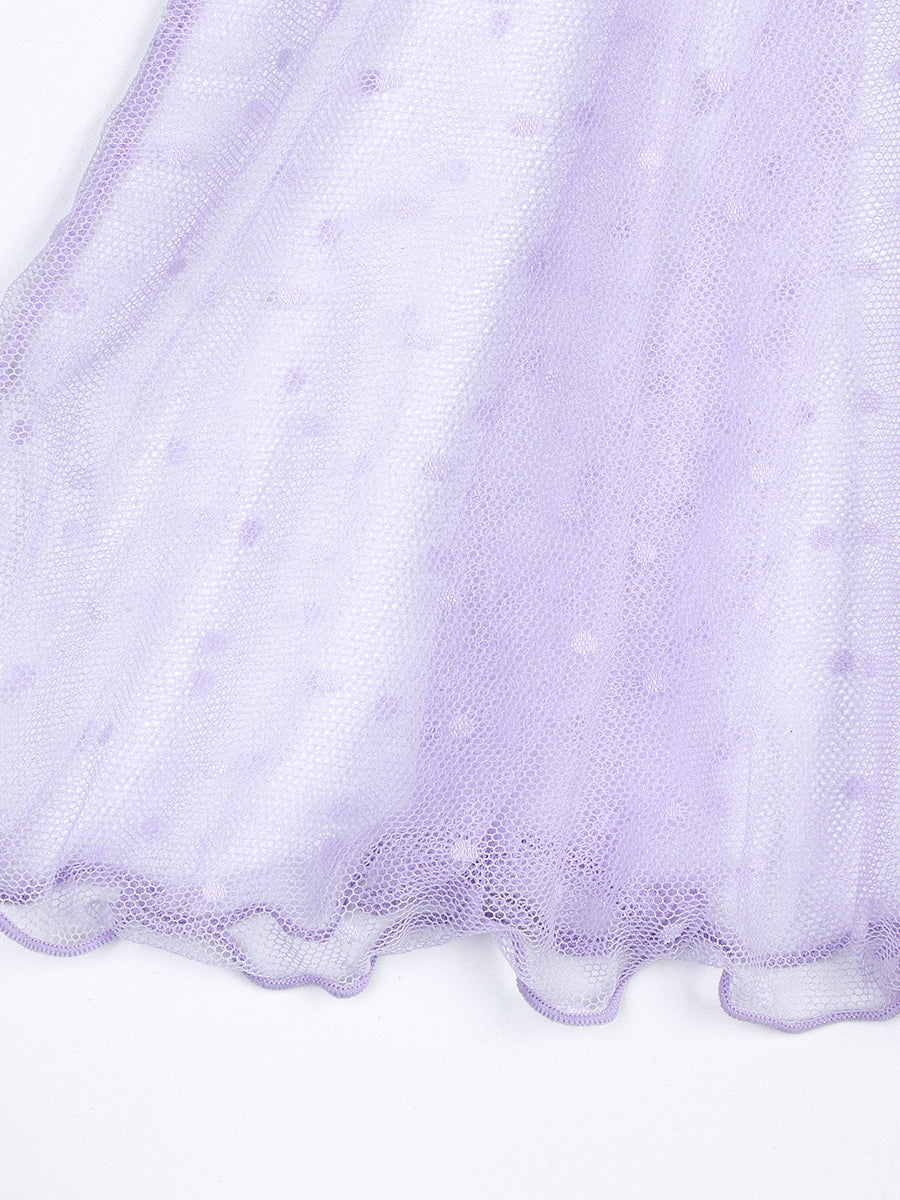 Lavender See-through Sexy Polka Dot Lace Two-piece Set