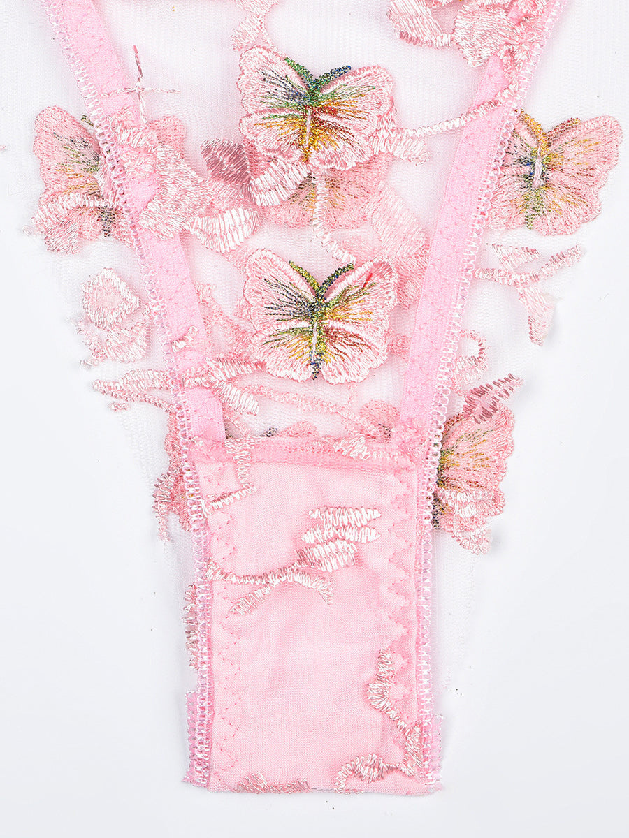Black Appliqued Flower Sexy Two Set Lingerie