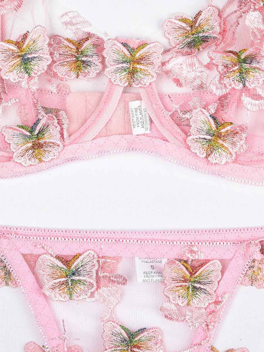 Black Appliqued Flower Sexy Two Set Lingerie