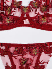 Black Appliqued Flower Sexy Two Set Lingerie