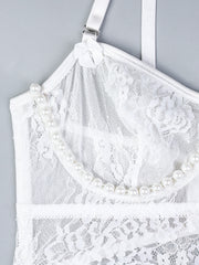 Beads Ruffled See-through Sexy Two Set Lingerie