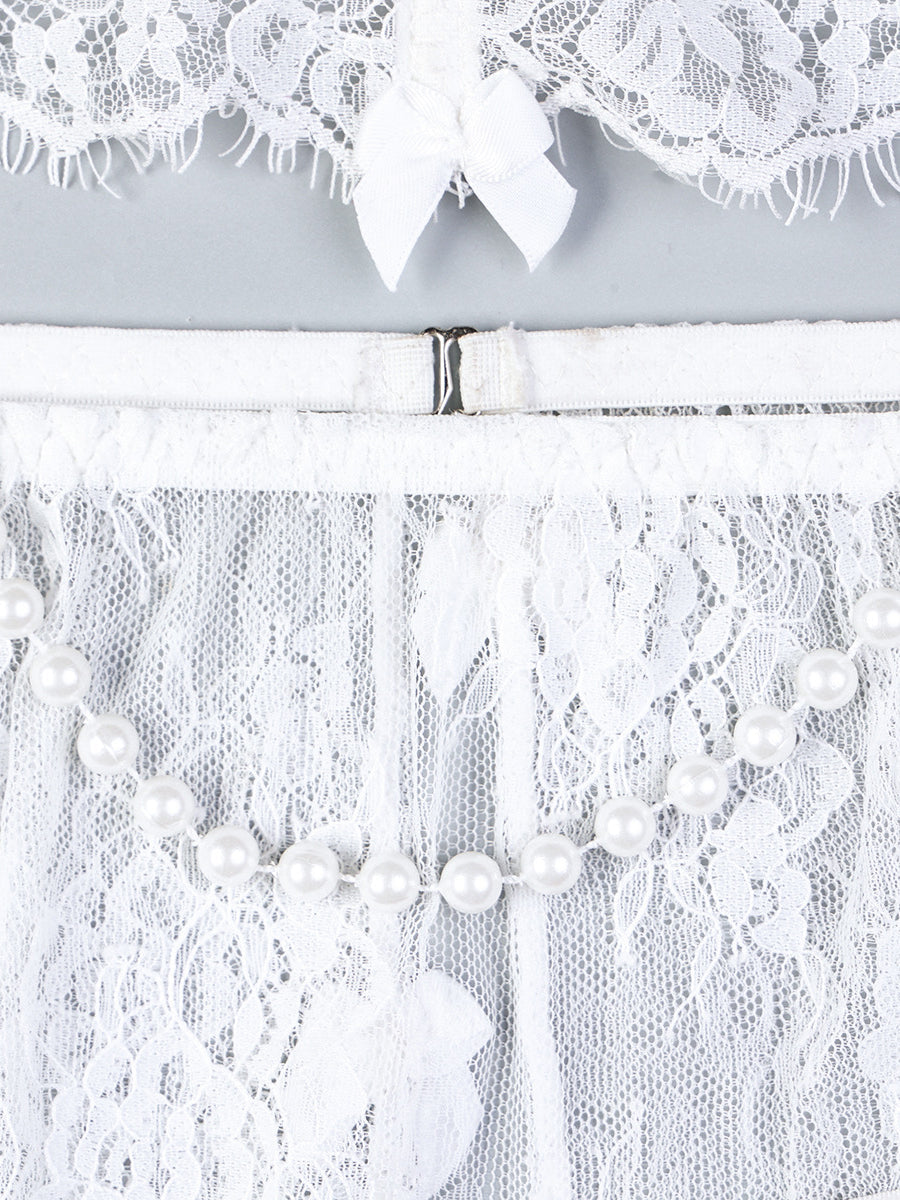 Beads Ruffled See-through Sexy Two Set Lingerie