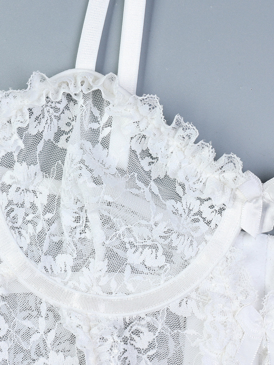 White Lace Cutout Ruffled Sexy Lingerie
