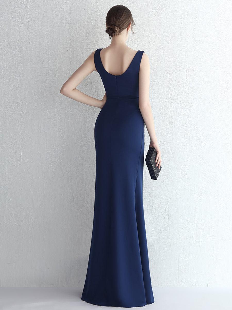 Square Neck Sleevelss Solid Folds Cocktail Dress