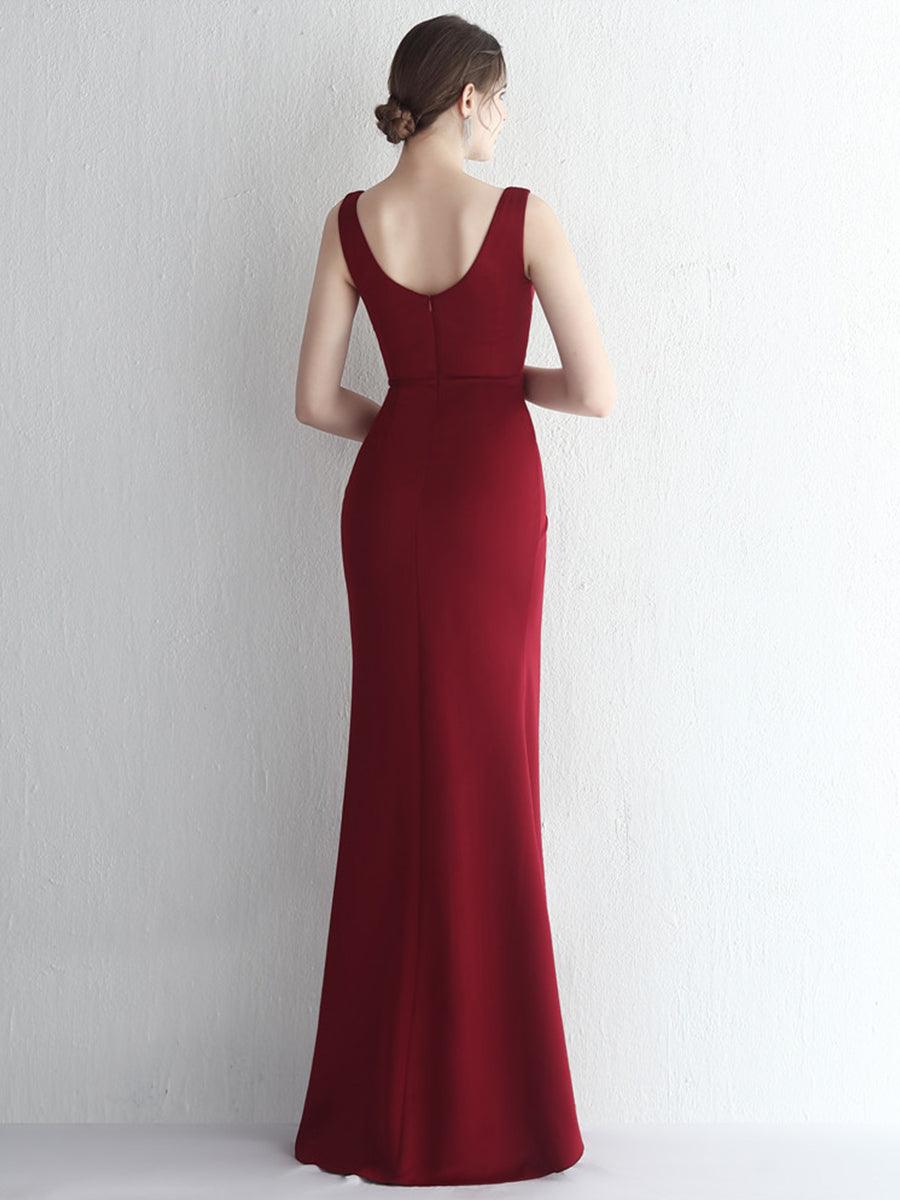 Square Neck Sleevelss Solid Folds Cocktail Dress