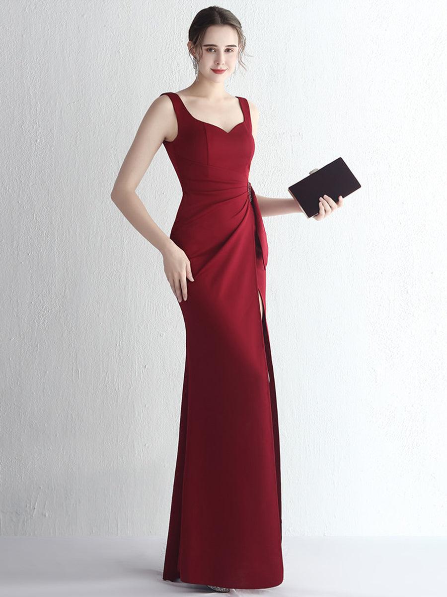 Square Neck Sleevelss Solid Folds Cocktail Dress