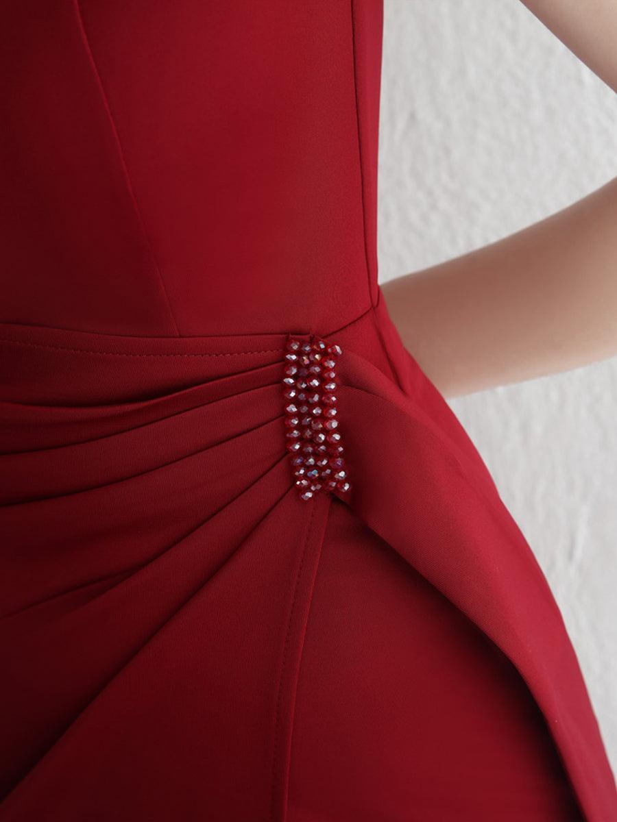 Square Neck Sleevelss Solid Folds Cocktail Dress