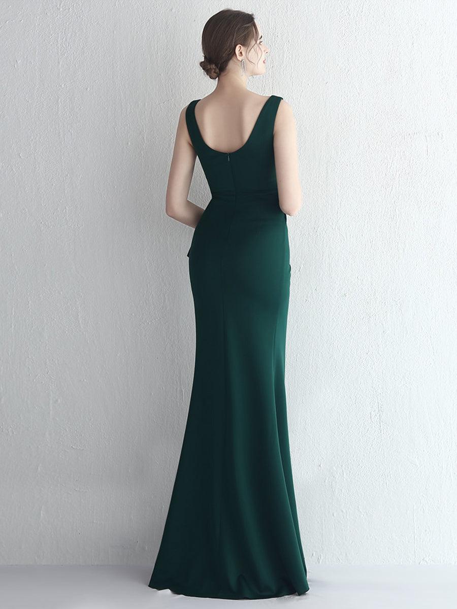 Square Neck Sleevelss Solid Folds Cocktail Dress