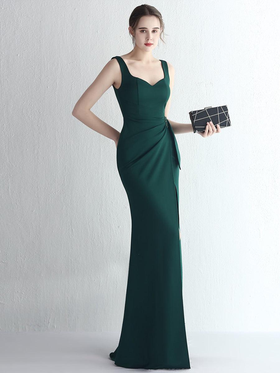 Square Neck Sleevelss Solid Folds Cocktail Dress