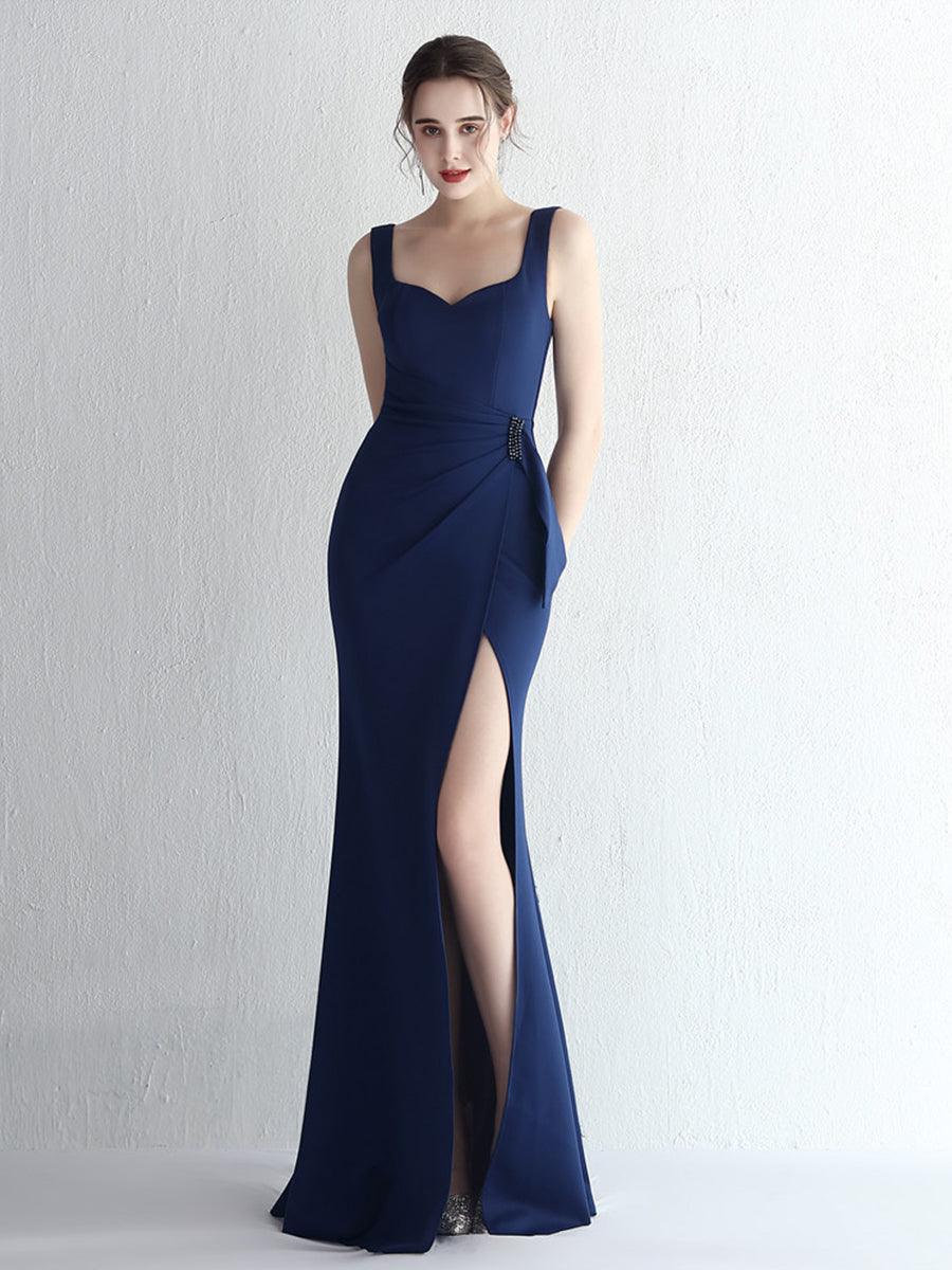 Square Neck Sleevelss Solid Folds Cocktail Dress