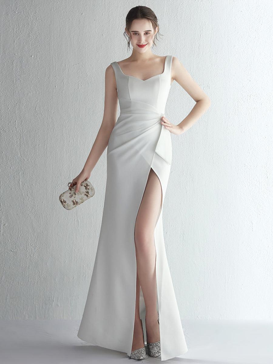 Square Neck Sleevelss Solid Folds Cocktail Dress
