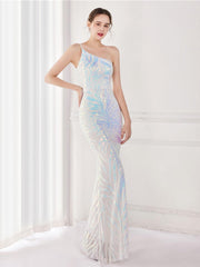 One Shoulder Sequin Graphic Mermaid Cocktail Dress
