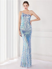 One Shoulder Sequin Graphic Mermaid Cocktail Dress