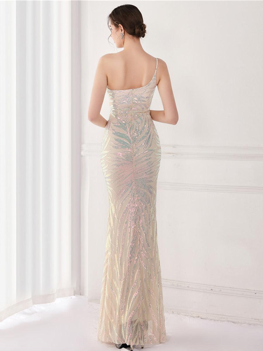 One Shoulder Sequin Graphic Mermaid Cocktail Dress