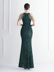 Sequin Beads Chain Split Elegant Cocktail Dress
