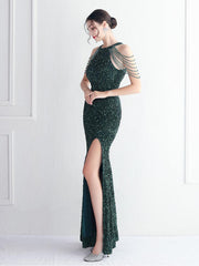 Sequin Beads Chain Split Elegant Cocktail Dress