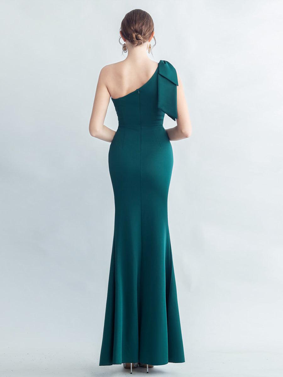 One Shoulder Panel Lace Split Prom Dress
