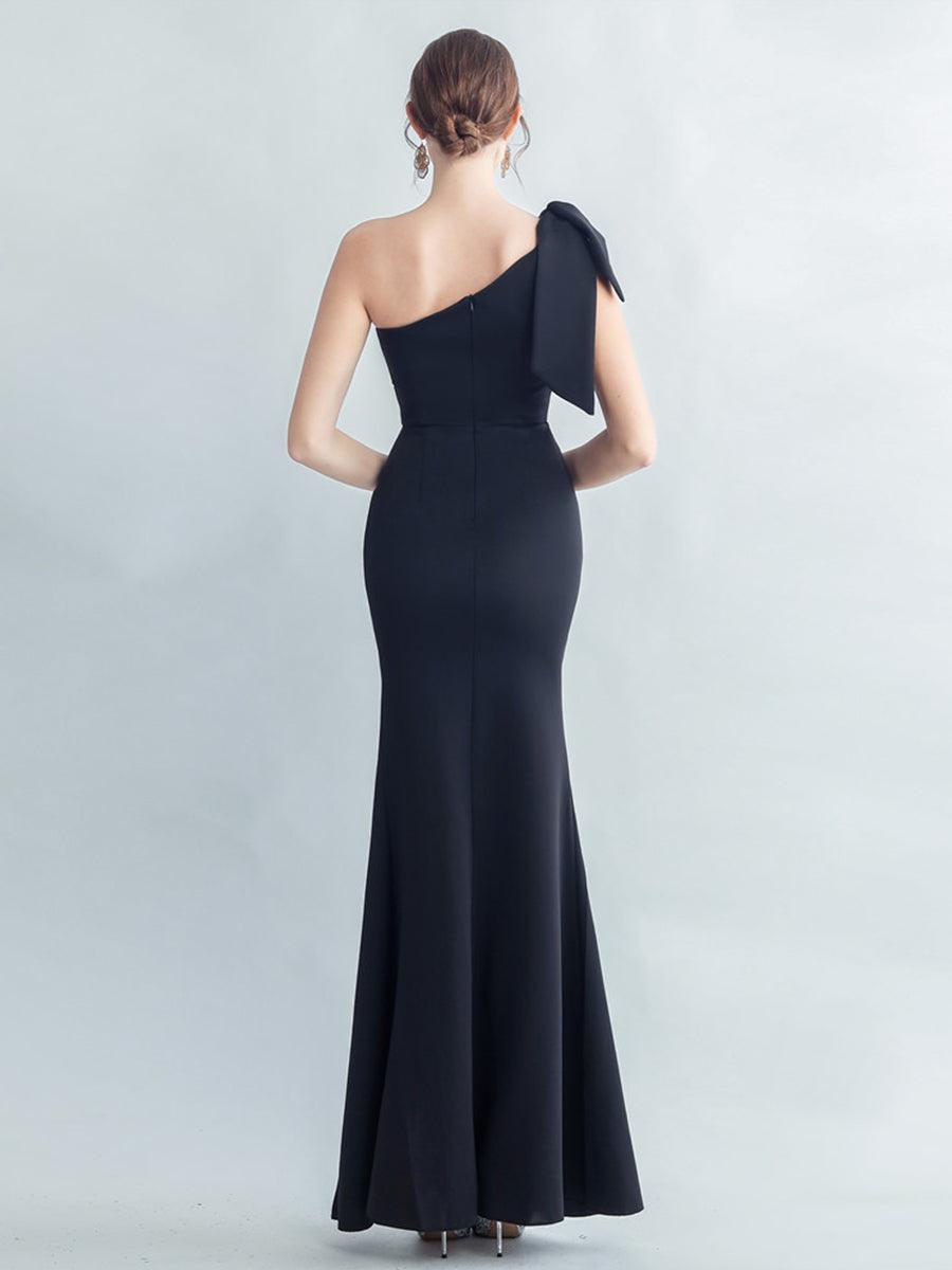One Shoulder Panel Lace Split Prom Dress