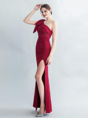 One Shoulder Panel Lace Split Prom Dress