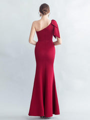 One Shoulder Panel Lace Split Prom Dress
