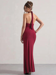 Halter Ruched Backless Formal Dress
