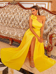 Cutout Floral One Shoulder Prom Dress
