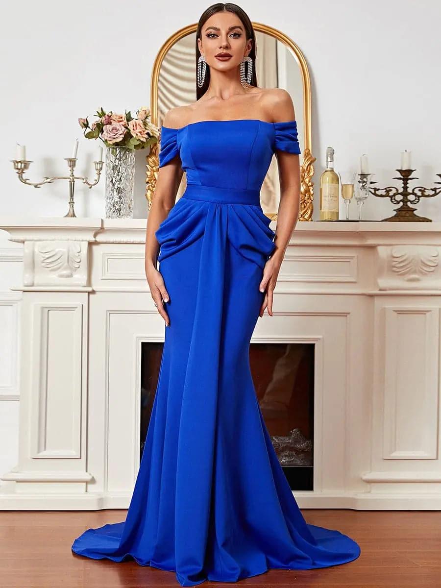 Off Shoulder Blue Mermaid Prom Dress