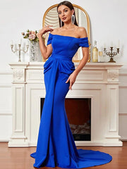 Off Shoulder Blue Mermaid Prom Dress