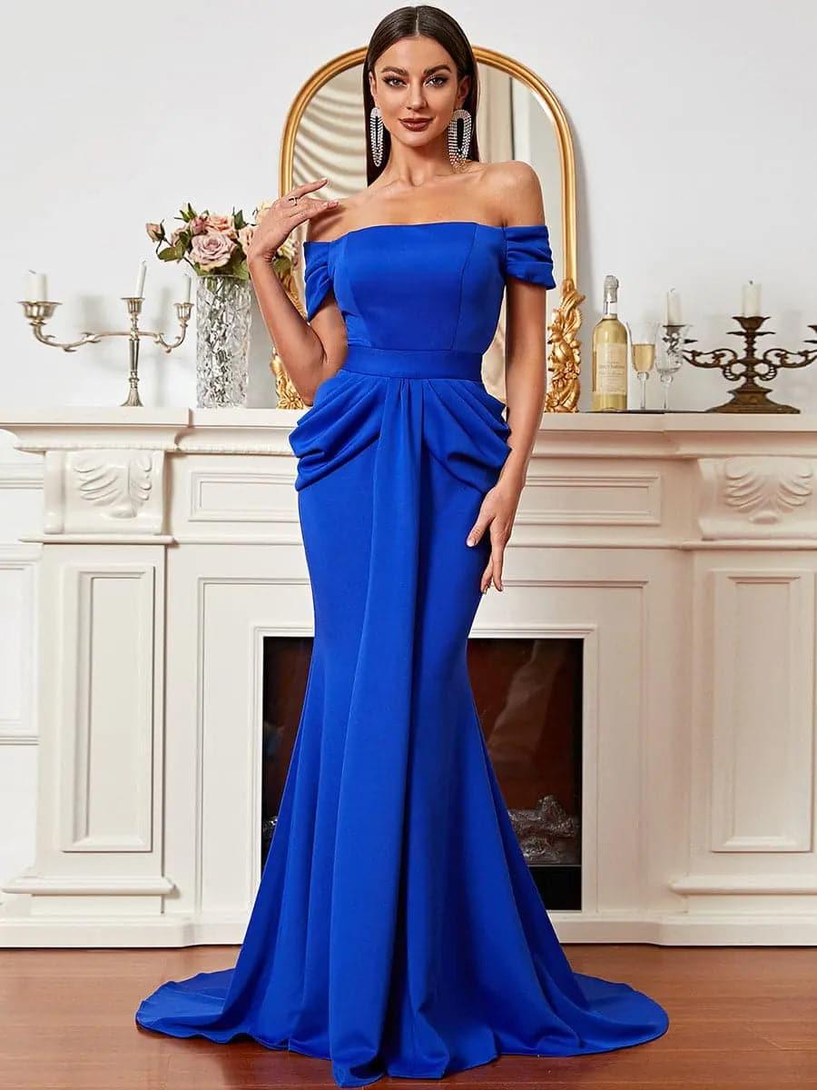 Off Shoulder Blue Mermaid Prom Dress