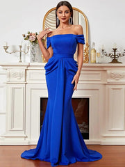 Off Shoulder Blue Mermaid Prom Dress