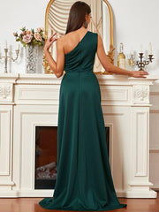 One Shoulder Green Maxi Knit Prom Dress